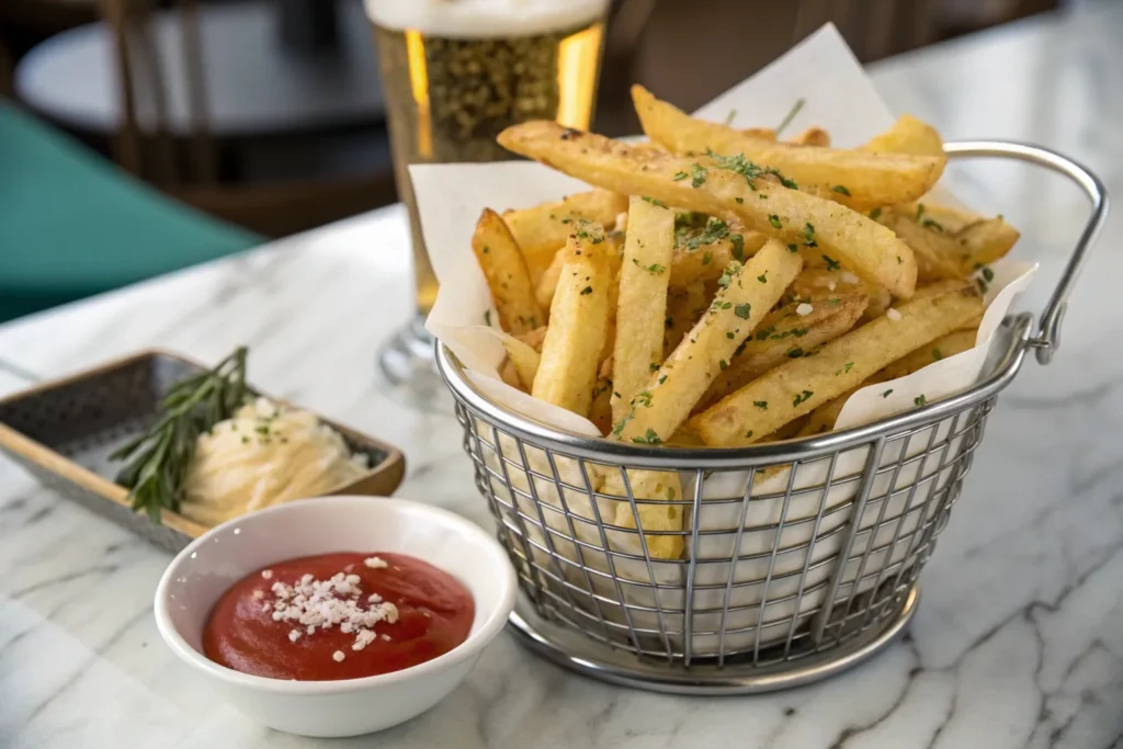 burger with fries